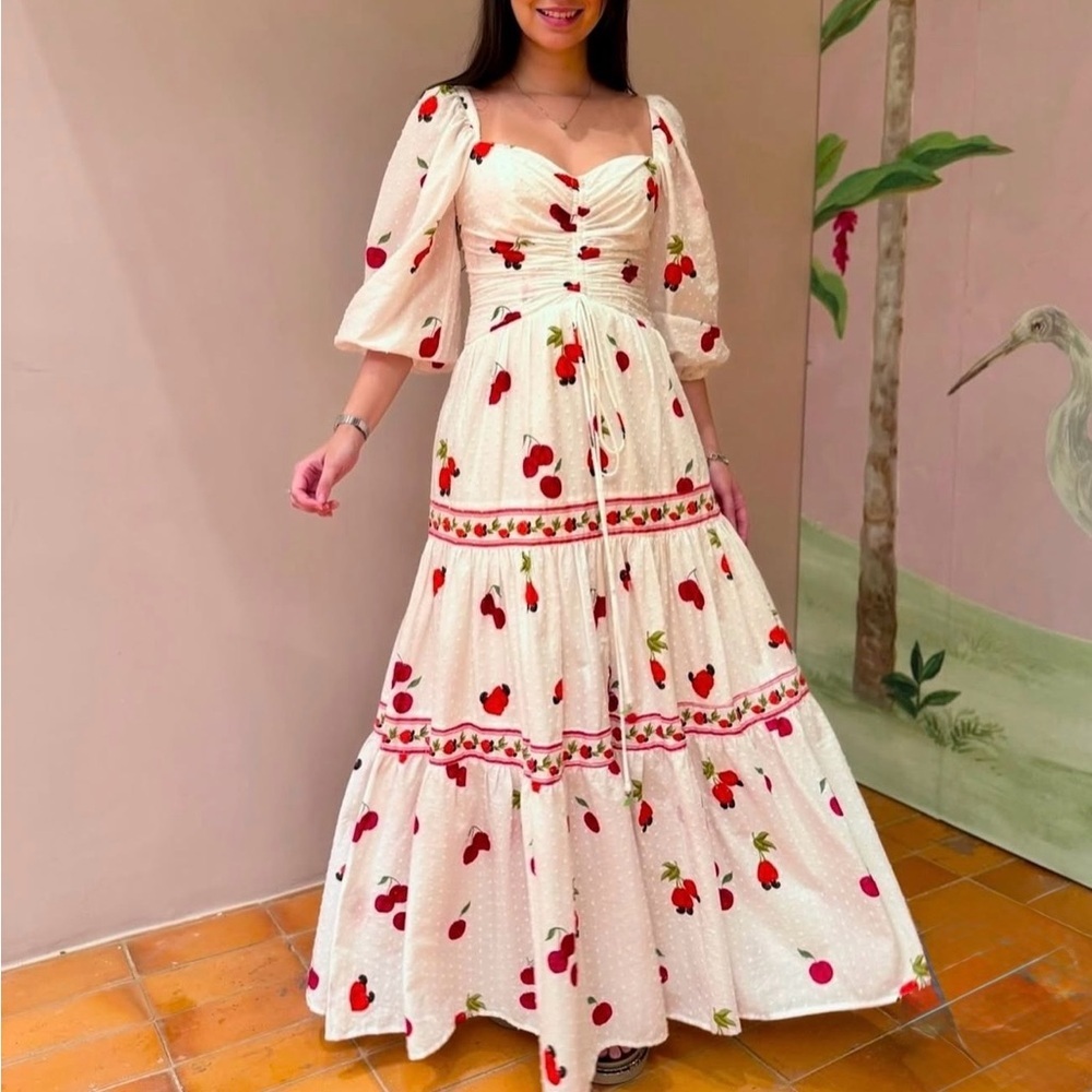 FARM Rio White Fruits Long Dress Size S